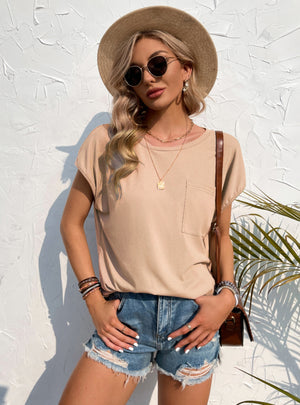 Casual Solid Color Pullover Loose Round Neck Top