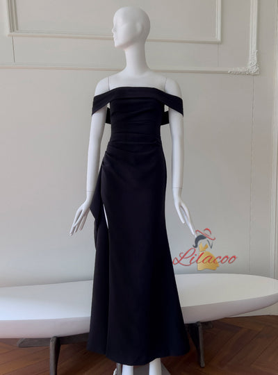 Black Off the Shoulder Pleats Prom Dress