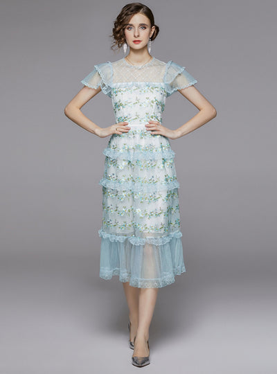 Short-sleeved Perspective Gauze Dress