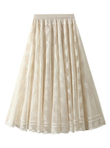Women Pleated Mesh Lace Skirt