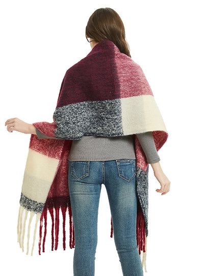 Coarse Fringed Plaid Stripes Scarf