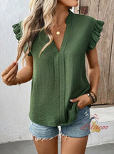 Women Solid Color V-neck Shirt