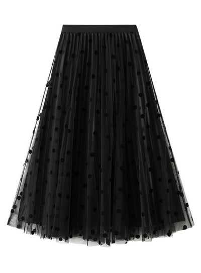 Polka Dot Mesh Pleated Skirt