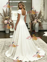 White Cap Sleeve Appliques Wedding Dress