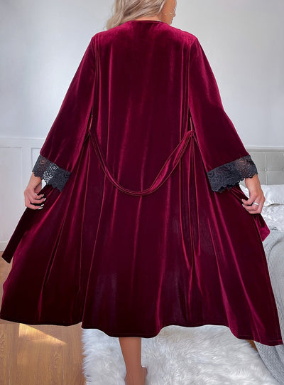 Long Lace Velvet Bathrobe Pajamas