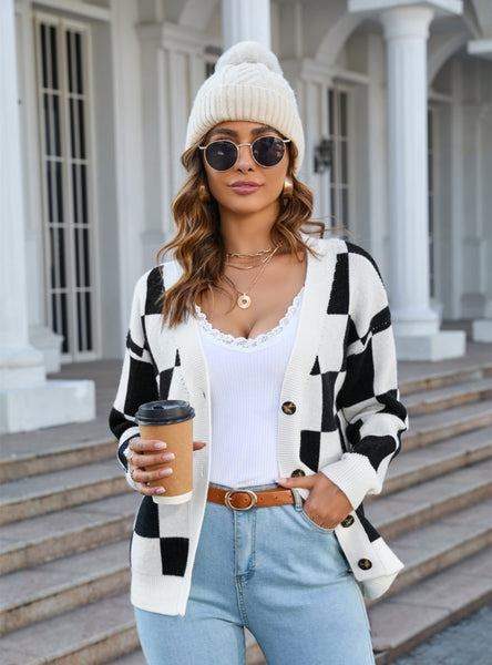 Spliced Plaid Sweater Top