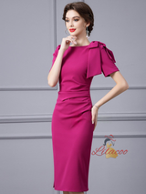 Fuchsia Short Sleeve Mother Of The Bride Dress