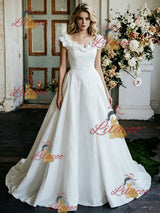 White Satin Flower Wedding Dress