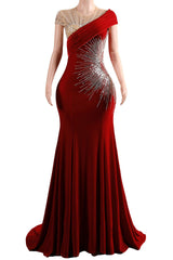 Navy Blue Mermaid Velvet Sequins Beading Prom Dress