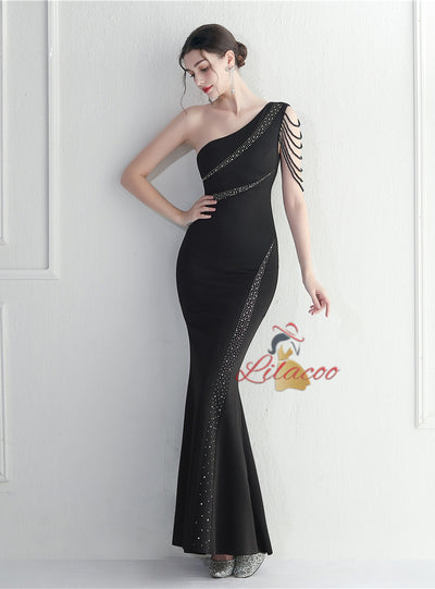 One Shoulder Mermaid Beading Prom Dress