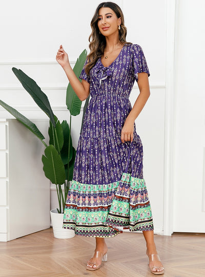 Summer Bohemian Retro Printed Beach Dress