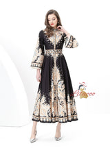 Retro Printed Long-sleeved Dress