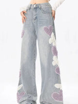 Embroidered Loose Casual Wide-leg Jeans