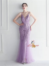 Sequins Tulle Spaghetti Straps Prom Dress