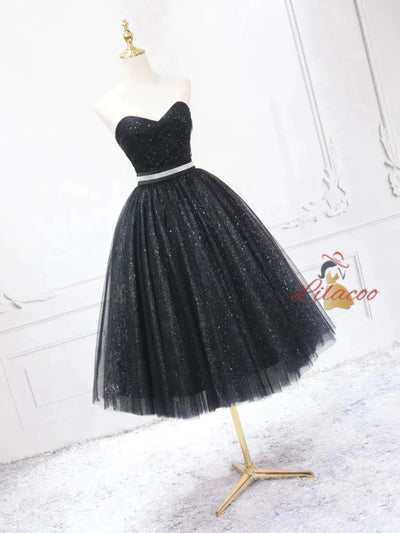 Black Tulle Sequins Homecoming Dress