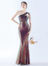 One Shoulder Mermaid Sequins Prom Dress