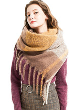 Thick Tassel Plaid Thickened Stitching Scarf