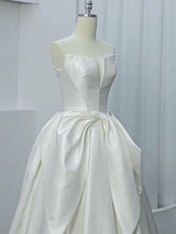 White Satin Strapless Wedding Dress