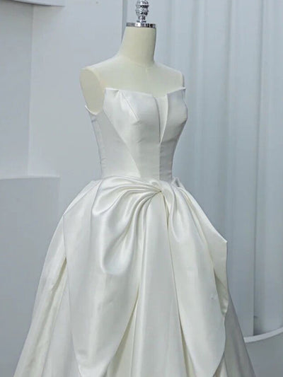 White Satin Strapless Wedding Dress