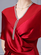 V-neck Satin Beading Mother Of The Bride Dress