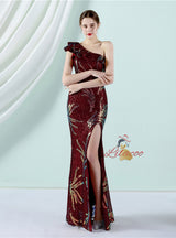 Sequins One Shoulder Split Prom Dress