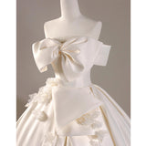 Ivory White Satin 3D Flower Wedding Dress