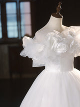 Vintage White Tulle 3D Flower Wedding Dress