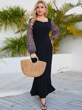 Square Neck Printed Long Sleeve Dress