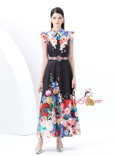 Retro Palace Printed Long Dress