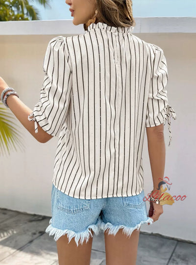 Casual Drawstring Striped Shirt