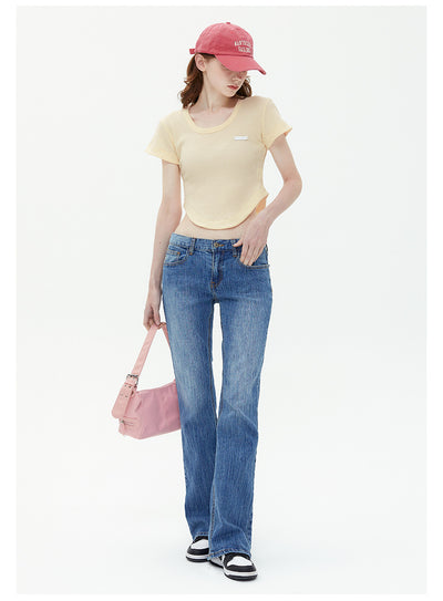 Waffle Irregular Hem Slim Short Sleeve T-shirt