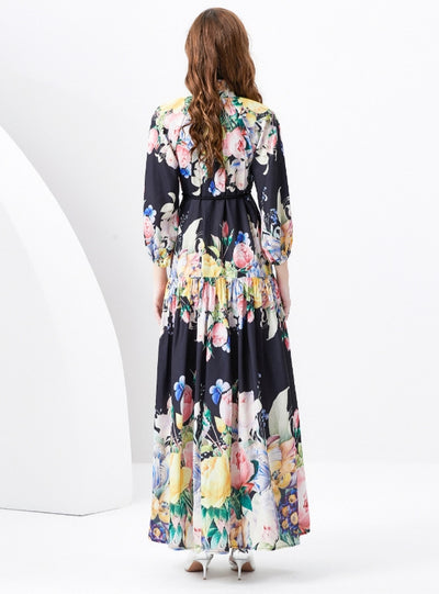 Lantern Sleeve Slim Printed Dress