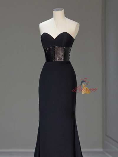 Black Mermaid Sequins Strapless Prom Dress