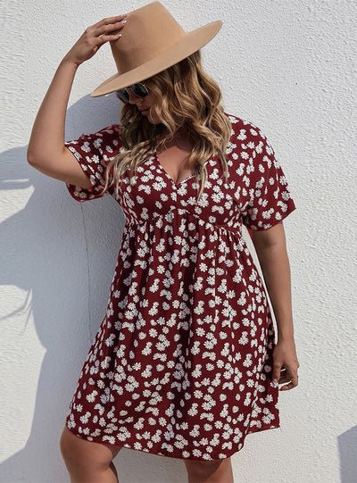 Holiday Style Printed V-neck Dress