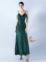 Spaghetti Straps V-neck Beading Prom Dress