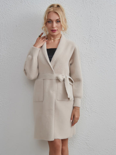 Pocket Cardigan Imitation Mink Knitted Coat