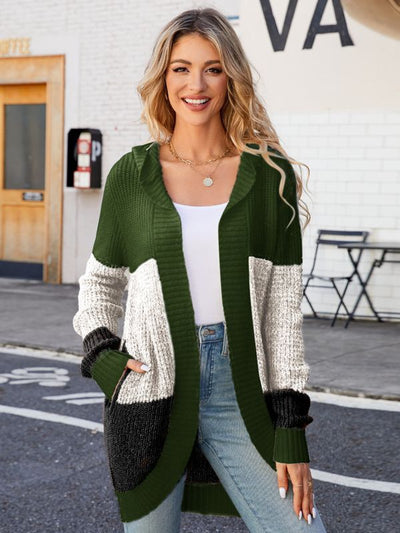 Hooded Knitted Cardigan Contrast Sweater Coat