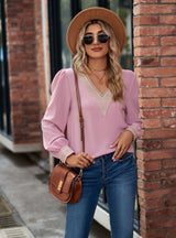Solid Color V-neck Long Sleeve Chiffon
