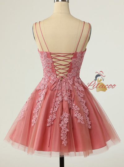 Tulle Lace Appliques Straps Homecoming Dress