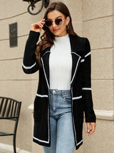 Long Sleeve Suit Collar Slim Long Sweater Coat