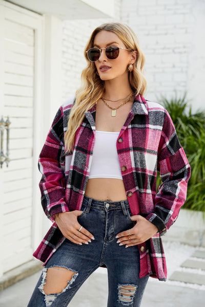 Long Sleeve Plaid Shirt Woolen Coat