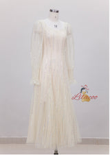 Beige Sequins Long Sleeve Prom Dress