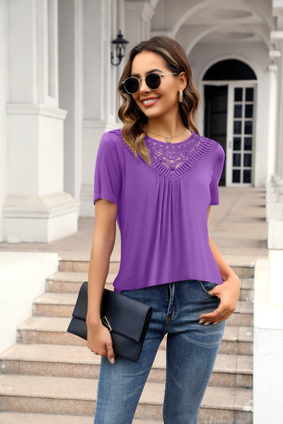 Lace Pleated Short Sleeve T-shirt Shirt