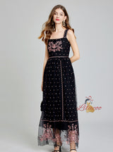 Retro Heavy Industry Gauze Embroidered Dress