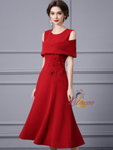 Red Beading Scoop Neck Mother Of The Bride Dress