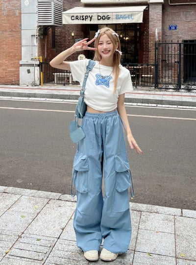 Casual Wide-leg Retro Solid Color Loose Straight Pants