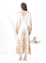 Retro Stand-up Printed Long Dress