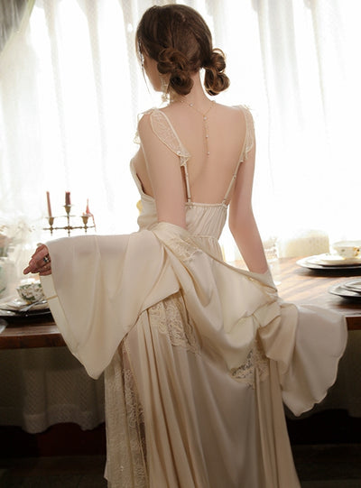 Satin Stitching Lace and Chest Pad Pajamas