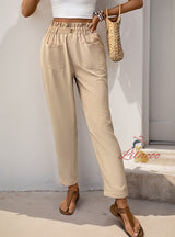Pocket Elastic Waist Straight Casual Pants