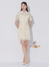 Apricot Lace Shirt Neck Dress